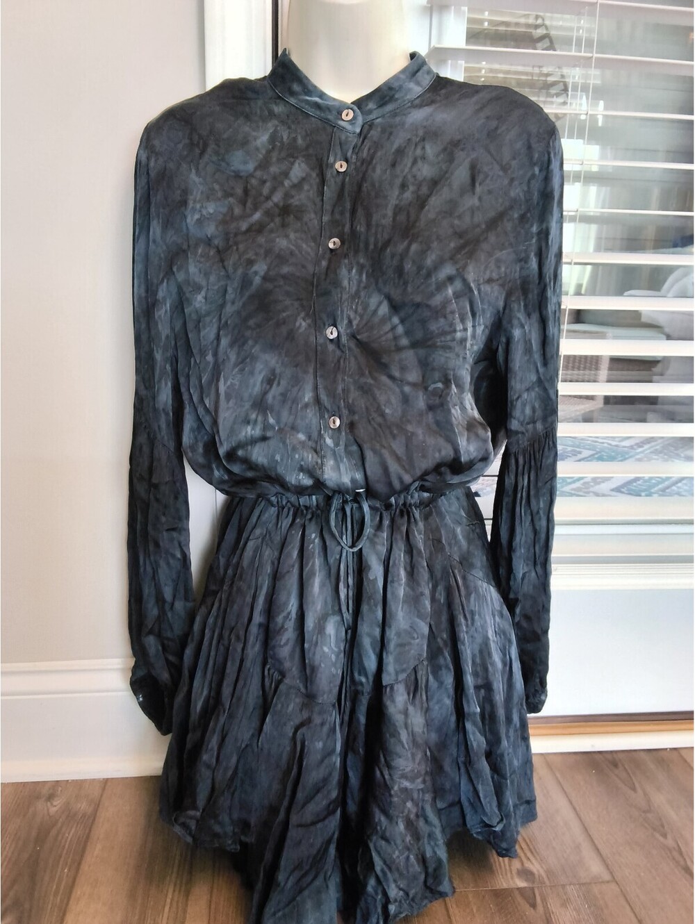 Fab'rik Navy Tie Dye Drawstring Waist Ruffle Whimsigoth Skirt Dress L